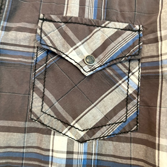 BKE Brown Plaid Pearl Snap Shirt Size Large - Picture 4 of 7